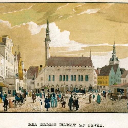 Carl Theodor Gelhaar: Tallinna Suur Turg u. 1835, Keskaegne Raekoja plats Th. Gelhaar, u. 1853